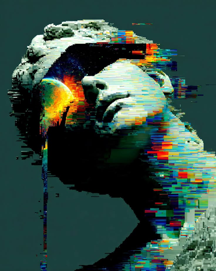Abstract glitch art — fractured visual representing identity, static, and inner disconnection